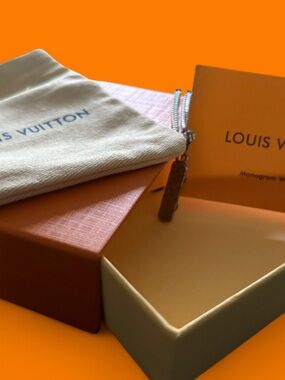 Louis Vuitton Silver Monogram Tag Key/ Card Holder Charm - Silver